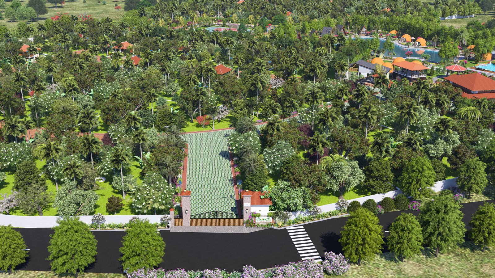 Farmhouse surrounded by greenery